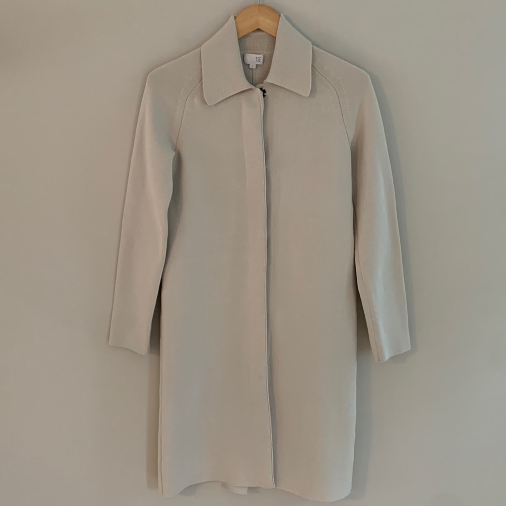 TSE Snap Front Longline Knit Sweater Cardigan Jacket Minimalist Quiet Luxury